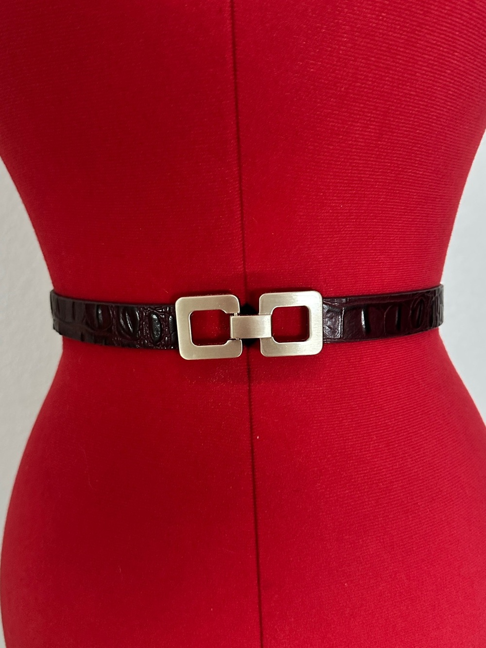 White House Black Market burgundy Croc-Embossed Belt with brass Square Buckle
